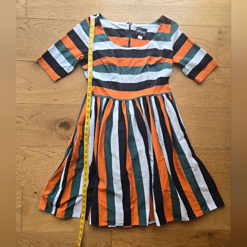 Unique Vintage/Collectif Amber Lea Pumpkin Stripe Dress Size M - Picture 11 of 16